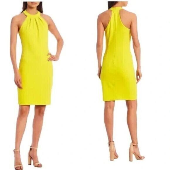 NEW! Belle Badgley Mischka Dress 4 Yellow Halter‎ Neck Knee Length Easter Spring - Picture 1 of 14
